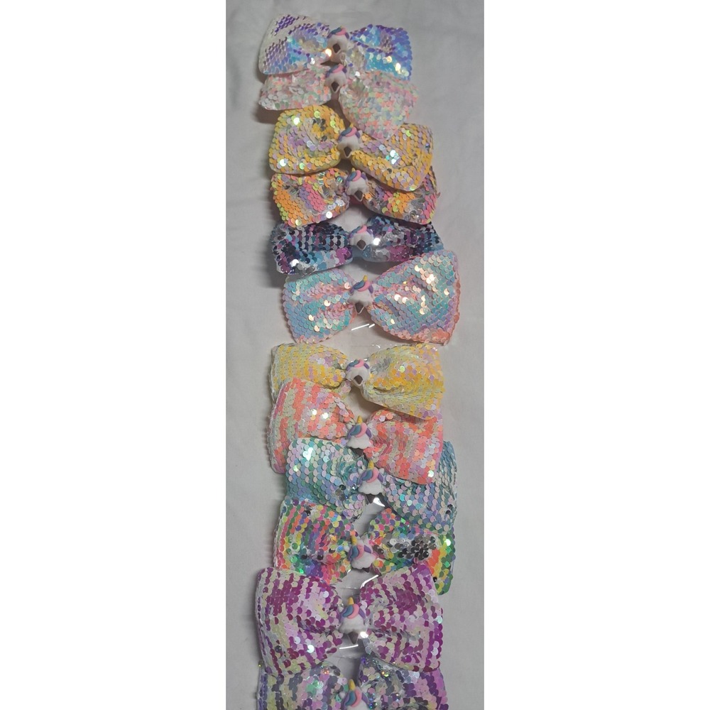12pc Girls Sequin Unicorn Hair Bow Lot Alligator Clips Rainbow Sparkle Bows New